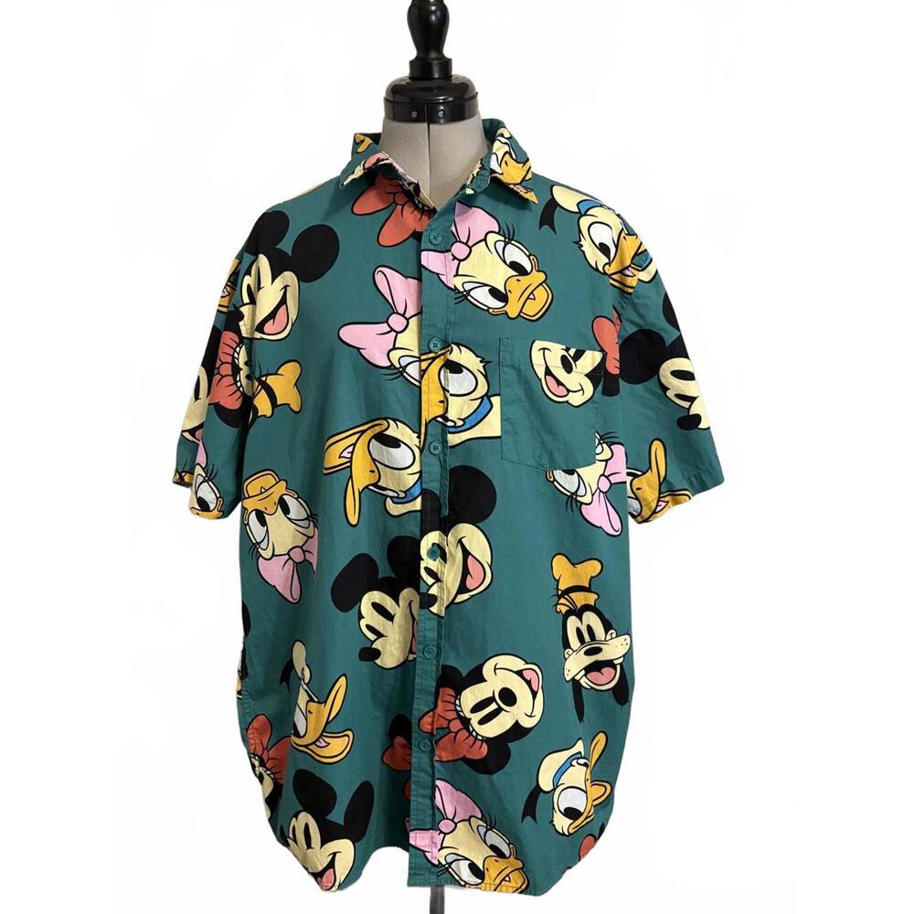 Retro Disney Mickey Mouse and Friends Novelty woven button up shirt Men's XL